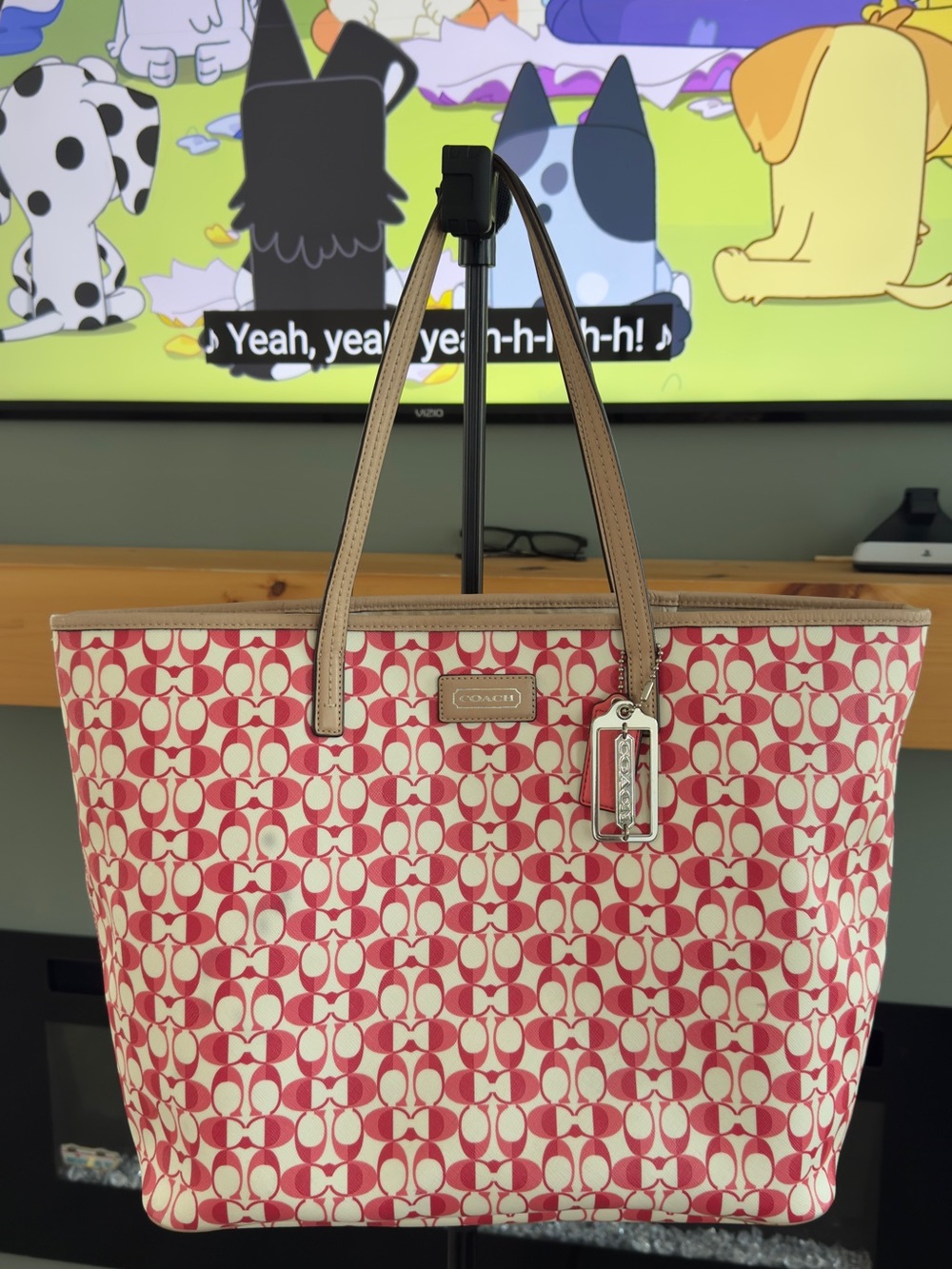 Coach Pink Signature Canvas Tote Bag